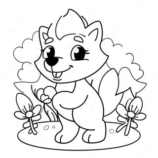 Page A Colorier Dun Loup Kawaii Joueur Avec Des Fleurs 39648-32902