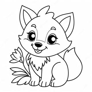 Page A Colorier Dun Loup Kawaii Joueur Avec Des Fleurs 39648-32903