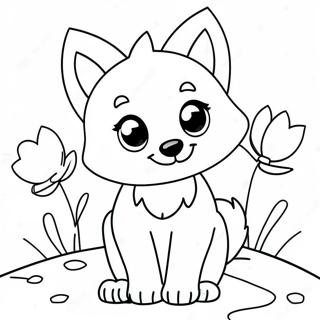 Page A Colorier Dun Loup Kawaii Joueur Avec Des Fleurs 39648-32904