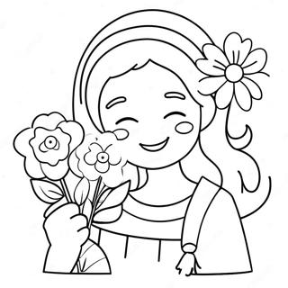 Page A Colorier De Jolie Belle Fille Avec Des Fleurs 39698-32943