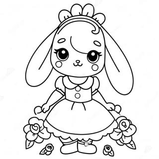 Page A Colorier Dune Mignonne Fille Lapin Anime En Robe Florale 40598-33640