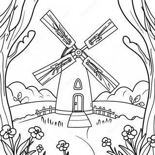 Page A Colorier De Moulin A Vent Charmant Dans Un Pre 41029-33974