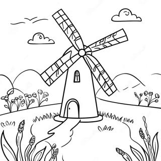 Page A Colorier De Moulin A Vent Charmant Dans Un Pre 41029-33976