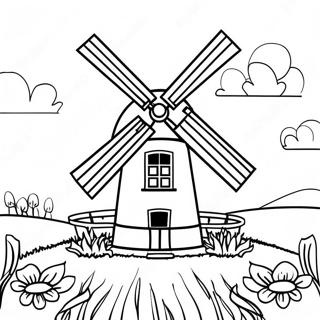 Page A Colorier De Moulin A Vent Charmant Dans Un Pre 41029-34081