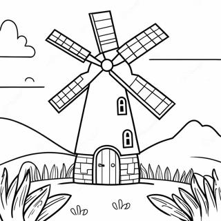 Page A Colorier De Moulin A Vent Charmant Dans Un Pre 41029-34083