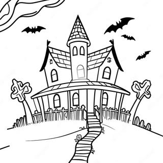 Page A Colorier De La Maison Hantee Effrayante Pour Halloween 41660-34576