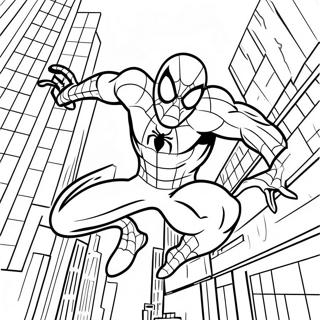 Page A Colorier Spiderman 2099 Se Balancant A Travers La Ville 4231-3413