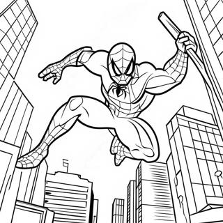 Page A Colorier Spiderman 2099 Se Balancant A Travers La Ville 4231-3416