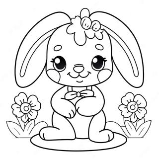 Jolie Fille Lapin Rose Avec Des Fleurs A Colorier 42752-35605