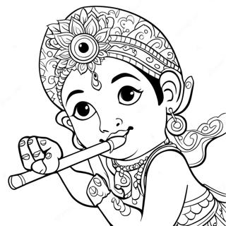 Page A Colorier De Krishna Jouant De La Flute 42892-35720