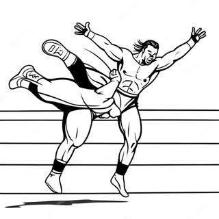 Page A Colorier Wwe Lutteur Sautant Sur Un Adversaire En Niveaux De Gris 43062-35858