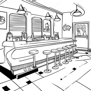 Page A Colorier Diner Retro Des Annees 1950 43123-35899