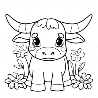 Page A Colorier De Mignon Longhorn Du Texas Avec Des Fleurs 43403-36122