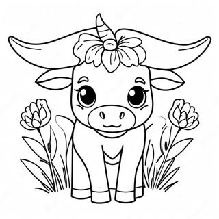 Page A Colorier De Mignon Longhorn Du Texas Avec Des Fleurs 43403-36123