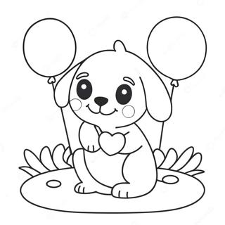 Mignon Chiot Avec Des Ballons En Forme De Coeur Page A Colorier 44083-36663