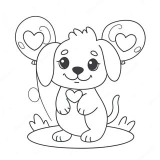 Mignon Chiot Avec Des Ballons En Forme De Coeur Page A Colorier 44083-36664