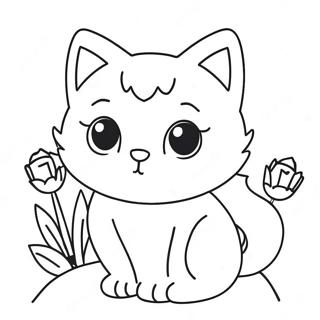 Page A Colorier De Jolie Fille Chat Avec Des Fleurs 4411-3557