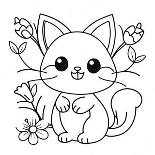 Page A Colorier De Jolie Fille Chat Avec Des Fleurs 4411-3559