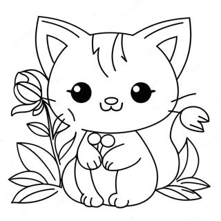 Page A Colorier De Jolie Fille Chat Avec Des Fleurs 4411-3560