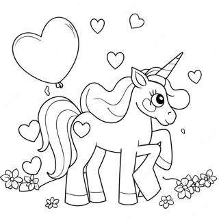 Page A Colorier De La Licorne Magique De Saint Valentin Avec Des Ballons En Coeur 44443-36964