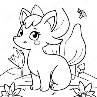 Page A Colorier De Ninetales Mignon Avec Des Fleurs 44533-37021