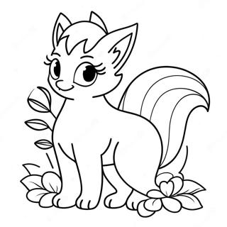 Page A Colorier De Ninetales Mignon Avec Des Fleurs 44533-37023