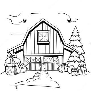 Page A Colorier De Grange De Campagne Festive Avec Decorations De Noel 44883-37345