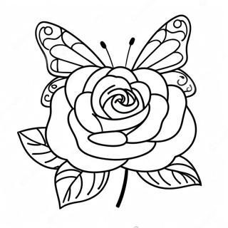 Page A Colorier De Rose Elegante Avec Papillon Colore 44983-37374