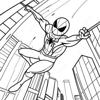 Page A Colorier Iron Spider Se Balancant A Travers La Ville 45374-37692