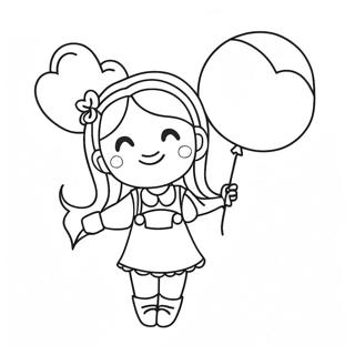 Page A Colorier Fille Mignonne Avec Des Ballons 45464-37761