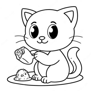 Page A Colorier De Mignon Chaton Mangeant De La Nourriture Pour Chat 45484-37792