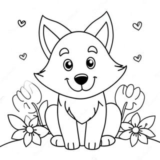 Page A Colorier De Loup Anime Mignon Avec Des Fleurs 46004-38334