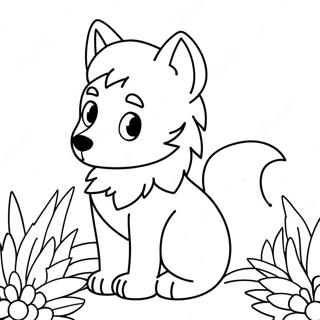 Page A Colorier De Loup Anime Mignon Avec Des Fleurs 46004-38336