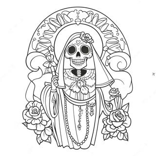 Page A Colorier Santa Muerte Coloree Avec Des Fleurs 46174-38458