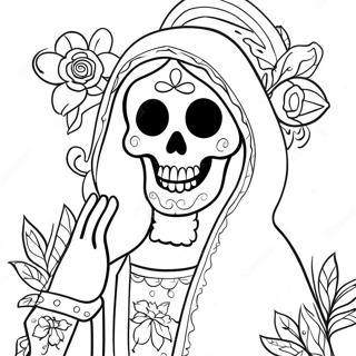 Page A Colorier Santa Muerte Coloree Avec Des Fleurs 46174-38460