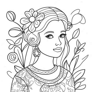 Page A Colorier Fille Elegante Avec Fleurs 4652-3741