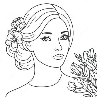 Page A Colorier Fille Elegante Avec Fleurs 4652-3742