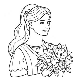 Page A Colorier Fille Elegante Avec Fleurs 4652-3743