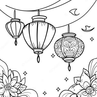 Page A Colorier Lanternes Enchevetrees Colorees Dans Le Ciel Nocturne 46574-38780