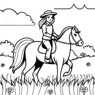 Fille Réaliste Montant Un Cheval Pages À Colorier