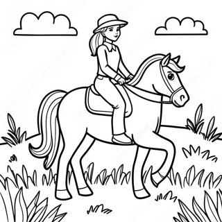 Page A Colorier Fille Realiste Montant Un Cheval Dans Un Pre 47373-39410