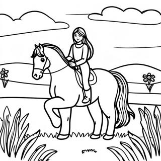 Page A Colorier Fille Realiste Montant Un Cheval Dans Un Pre 47373-39411