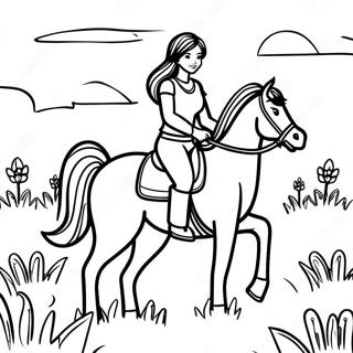 Page A Colorier Fille Realiste Montant Un Cheval Dans Un Pre 47373-39412