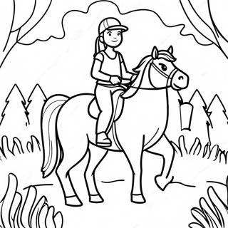 Page A Colorier Fille Aventuriere Montant Un Cheval A Travers La Foret 47374-39415