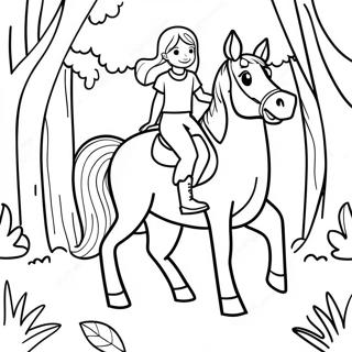 Page A Colorier Fille Aventuriere Montant Un Cheval A Travers La Foret 47374-39416