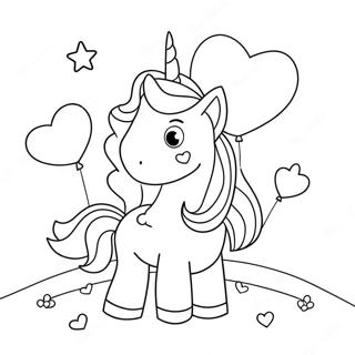 Page A Colorier Licorne Mignonne Avec Des Ballons En Forme De Coeur 47534-39544