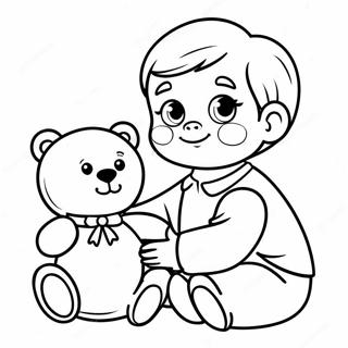 Page A Colorier De Mignon Bebe Garcon Avec Ours En Peluche 47595-39578