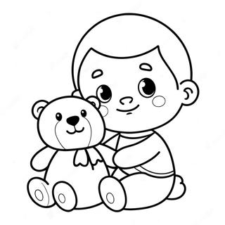 Page A Colorier De Mignon Bebe Garcon Avec Ours En Peluche 47595-39579