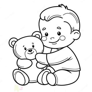 Page A Colorier De Mignon Bebe Garcon Avec Ours En Peluche 47595-39580