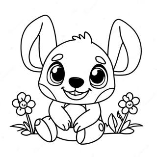 Page A Colorier Bebe Stitch Adorable Avec Des Fleurs 47745-39704